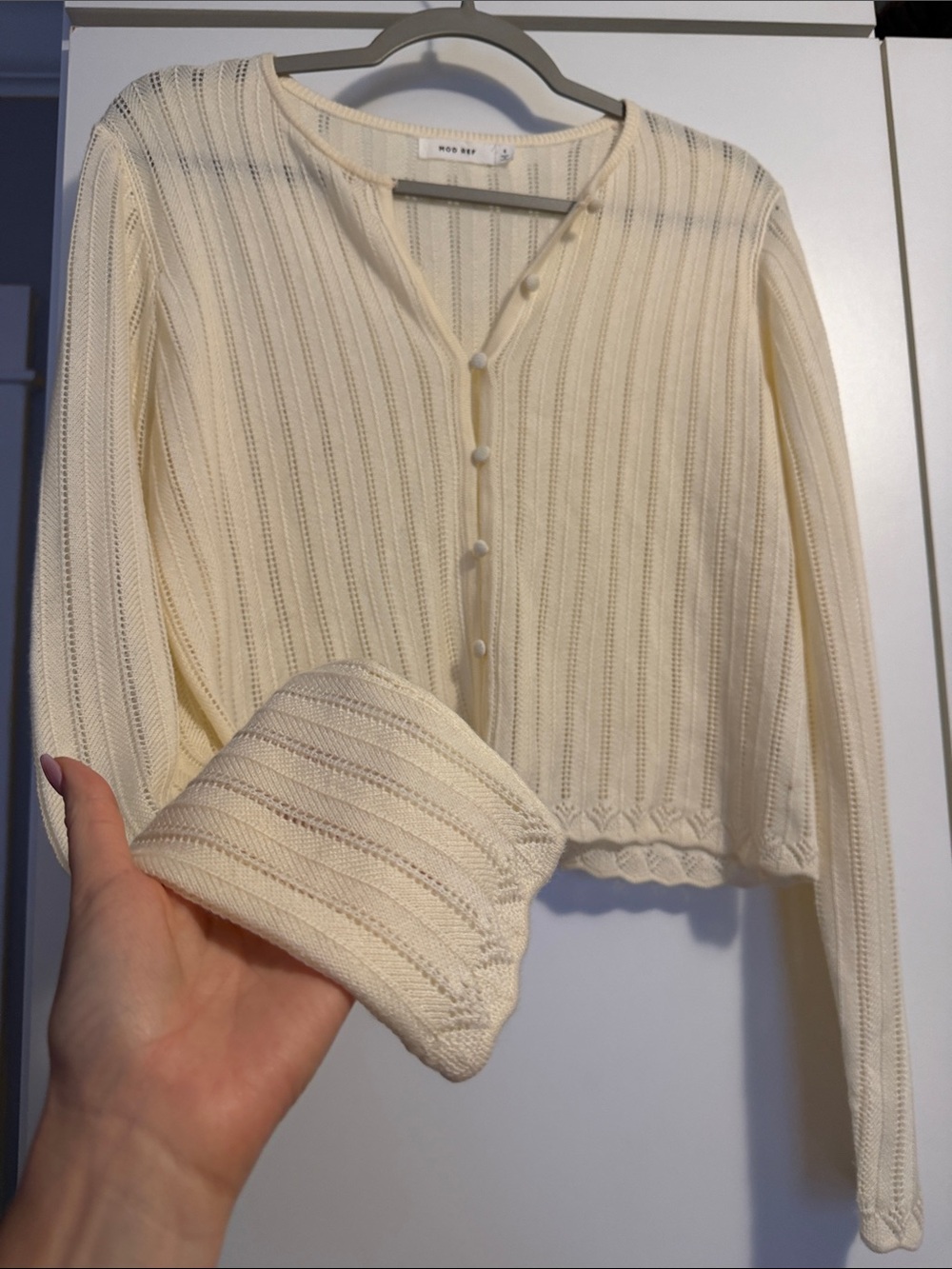 Cream Knit Button-Up Cardigan - Picture 5 of 5